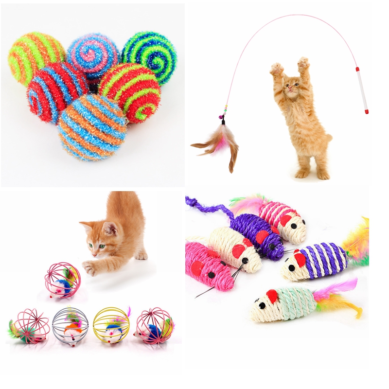 Cat Teaser Wand with Feather and Bell Colorful Plastic Mouse Cage Educational Toy for Pet Supplies and Cat Product