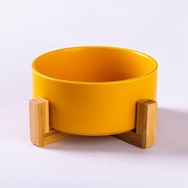 Lanfengye Pet Bowl  Service Matted Elevated Ceramic Bowl Feeder with Wooden Cat Dog Bowl