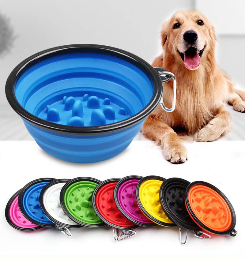 Portable Foldable Buckle Pet Dog Puppy Slow Feeding Bowl Feeder Food Grade Pet Bowl