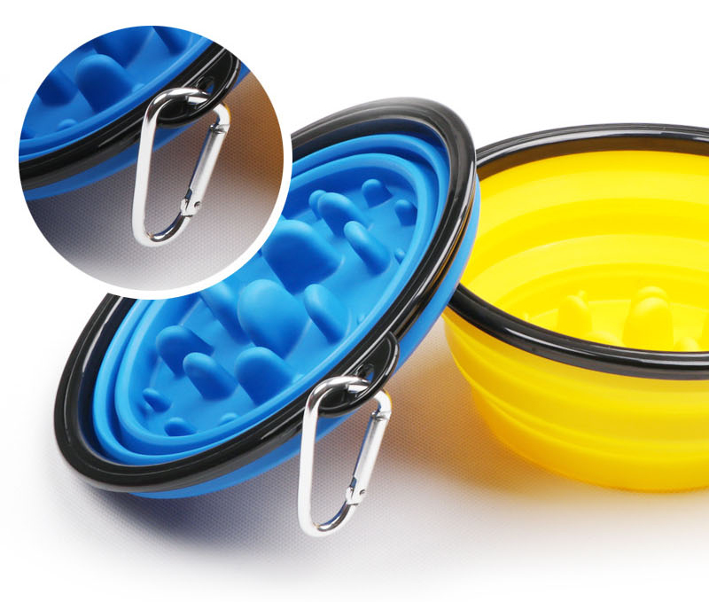 Portable Foldable Buckle Pet Dog Puppy Slow Feeding Bowl Feeder Food Grade Pet Bowl