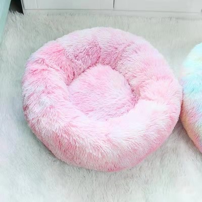 Soft Comfortable Extended Plush Mechanical Cleaning Detachable Pet Supplies Round Donut Cat Round Pet Bed