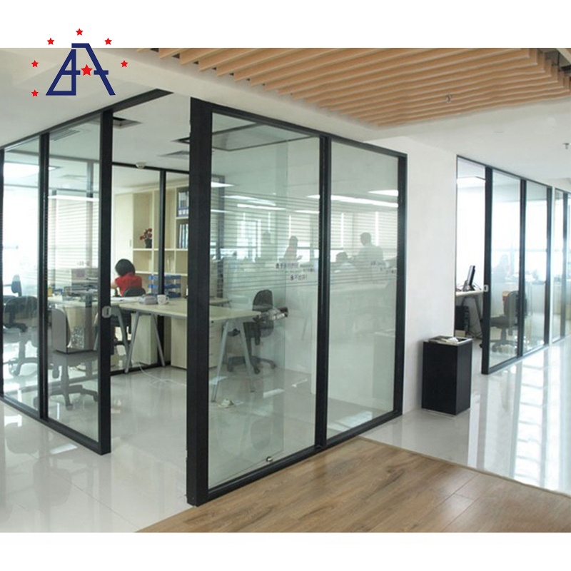 Office Interior Glass Window Aluminium Glass Partition Wall With Blinds Design Glass Office Door
