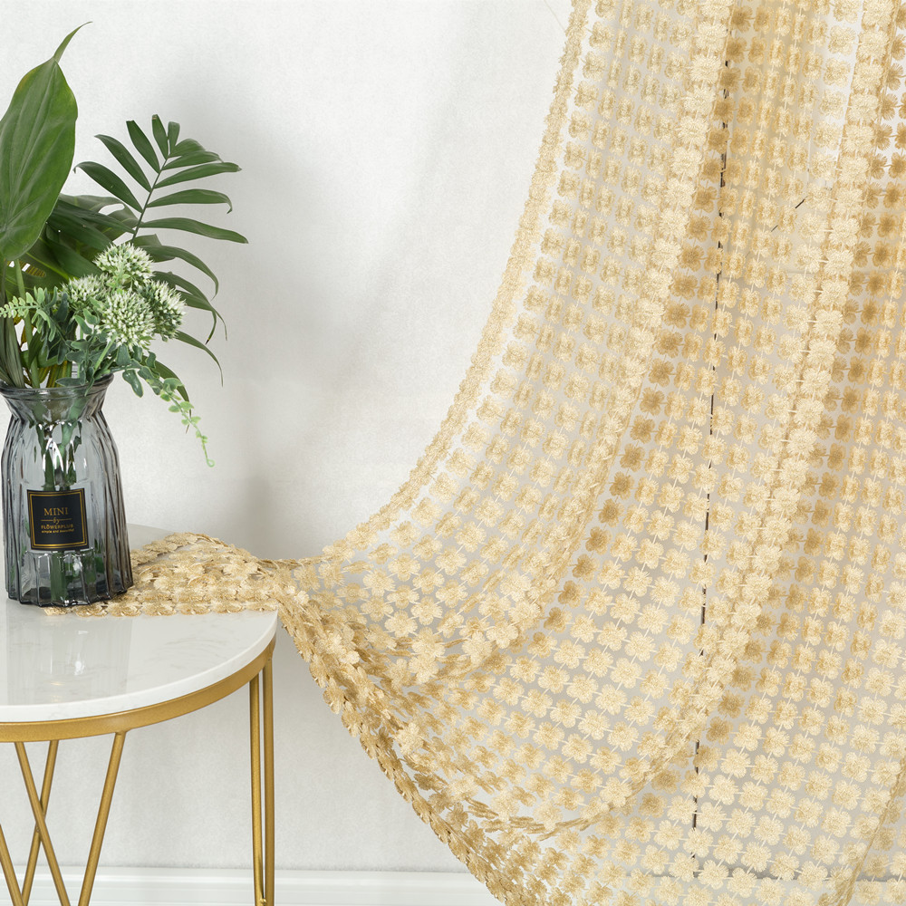 Luxury turkish embroidered lace sheer curtain for villa decoration