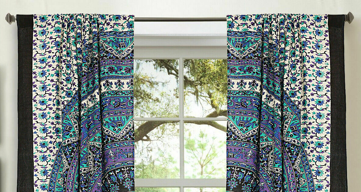 Mandala Curtains Bohemian Decor Panel Room Divider Tapestry Drapes, Window Treatment Bohemian Art