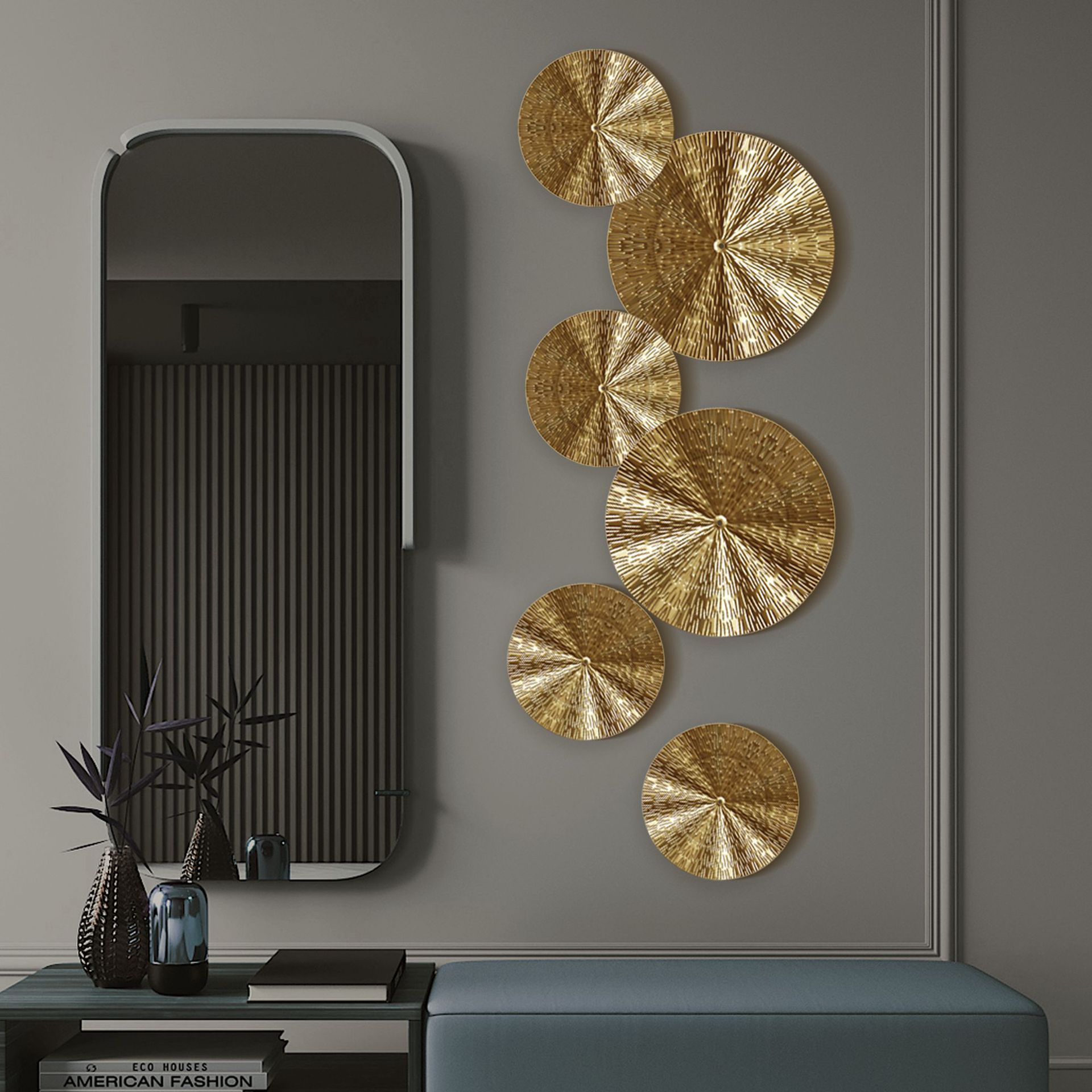 Luxury Gold Round Iron Wall-mounted Flower Home Decor Accessories Sofa Background Decoration Metal Wall Art Home Decor W
