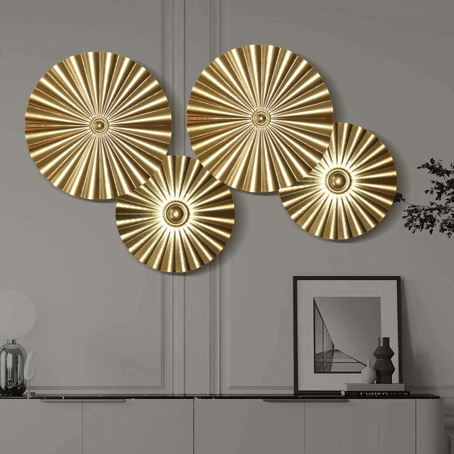Luxury Gold Round Iron Wall-mounted Flower Home Decor Accessories Sofa Background Decoration Metal Wall Art Home Decor W
