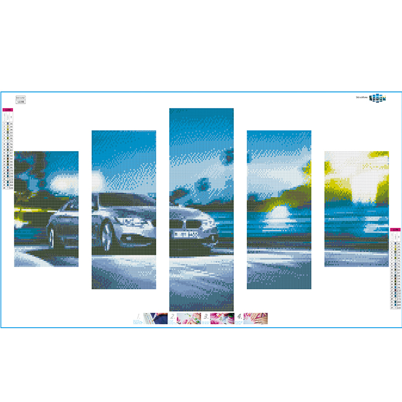 5 panel painting hotel wall art 3d car picture  5d diamond painting