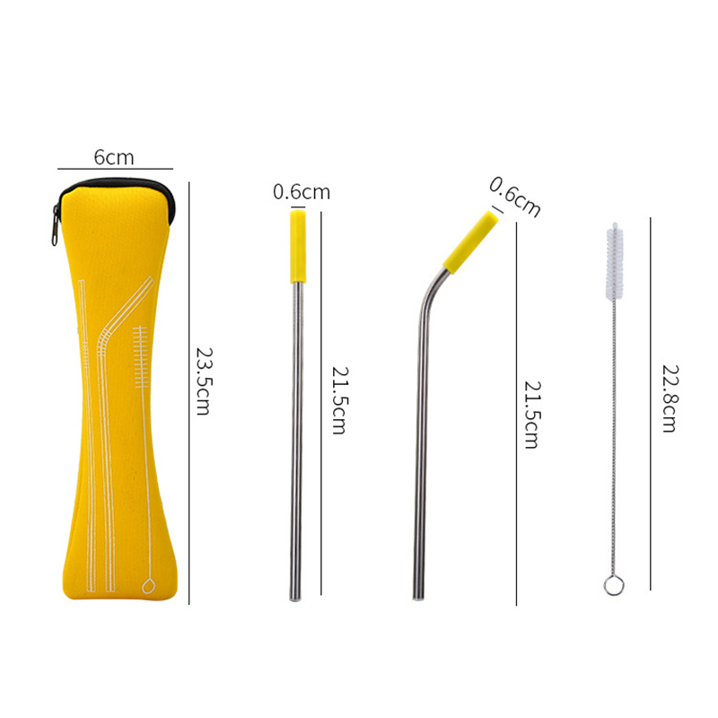 Eco Friendly Portable Bag 5pcs Stainless Steel Straws Metal Straw Set with Silicone Tips Straw Brush