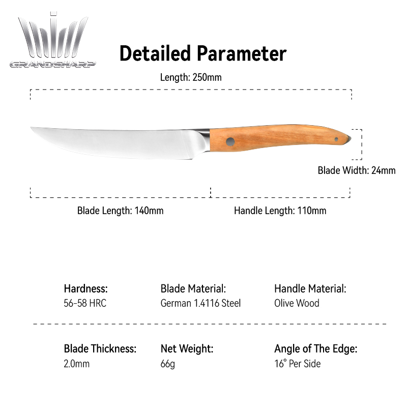 5.5 Inch Steak Knife High Carbon German 1.4116 Stainless Steel Table Dinner Meat Steak Knives with Olive Wood Handle