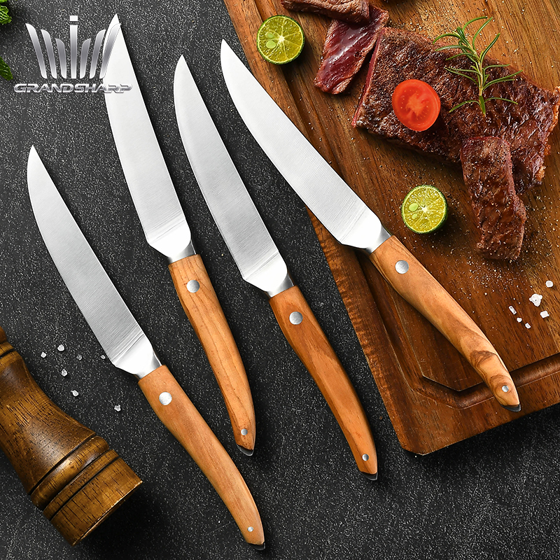 5.5 Inch Steak Knife High Carbon German 1.4116 Stainless Steel Table Dinner Meat Steak Knives with Olive Wood Handle