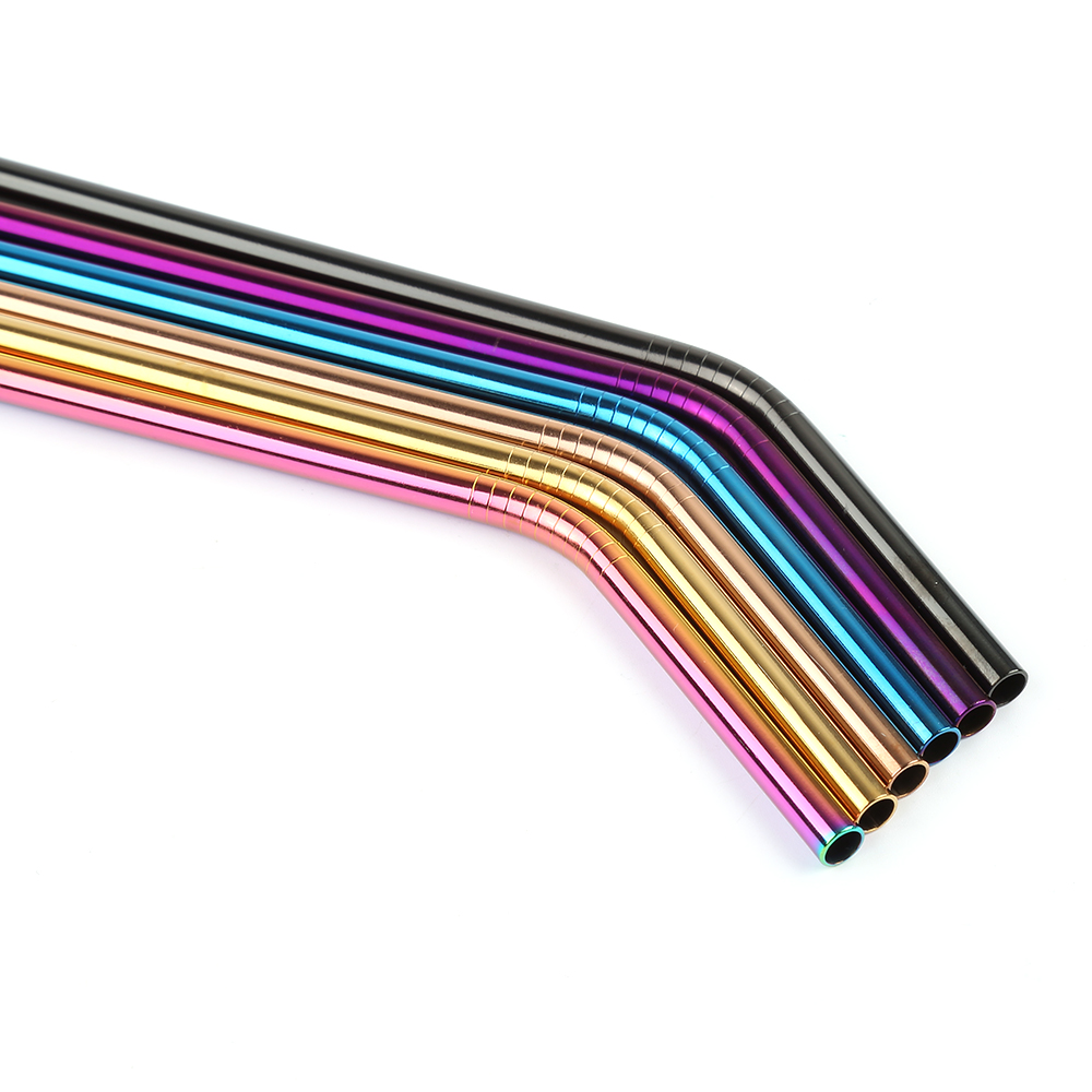 Portable Eco friendly 8pcs boba metal straw set with pouch Support  stainless steel drinking straw Wth Bag