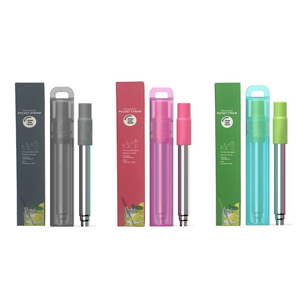   Portable Metal Telescopic Straw Eco-friendly Stainless steel Collapsible Straw With Case Brush