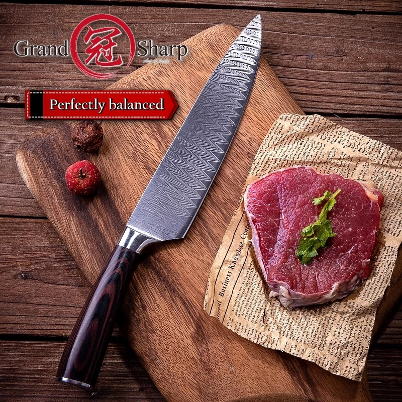 hot sale 8 Inch High Carbon 7Cr17 Stainless Steel Cooking Tools kitchenware Knife Laser Pattern best kitchen Chef knives