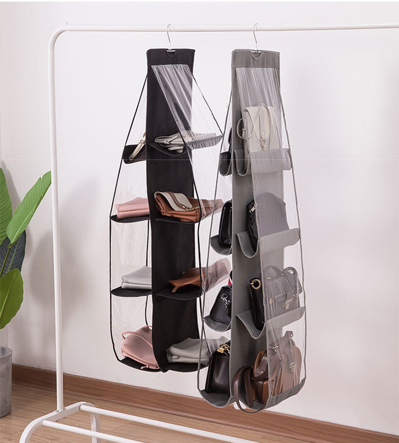 Wardrobe Space Saving Hanging Handbag Purse Organizer Breathable Fabric 8 Easy Access Pockets Hanging Bag Organizer Stor