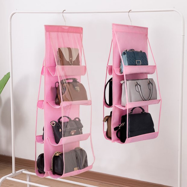 Wardrobe Space Saving Hanging Handbag Purse Organizer Breathable Fabric 8 Easy Access Pockets Hanging Bag Organizer Stor