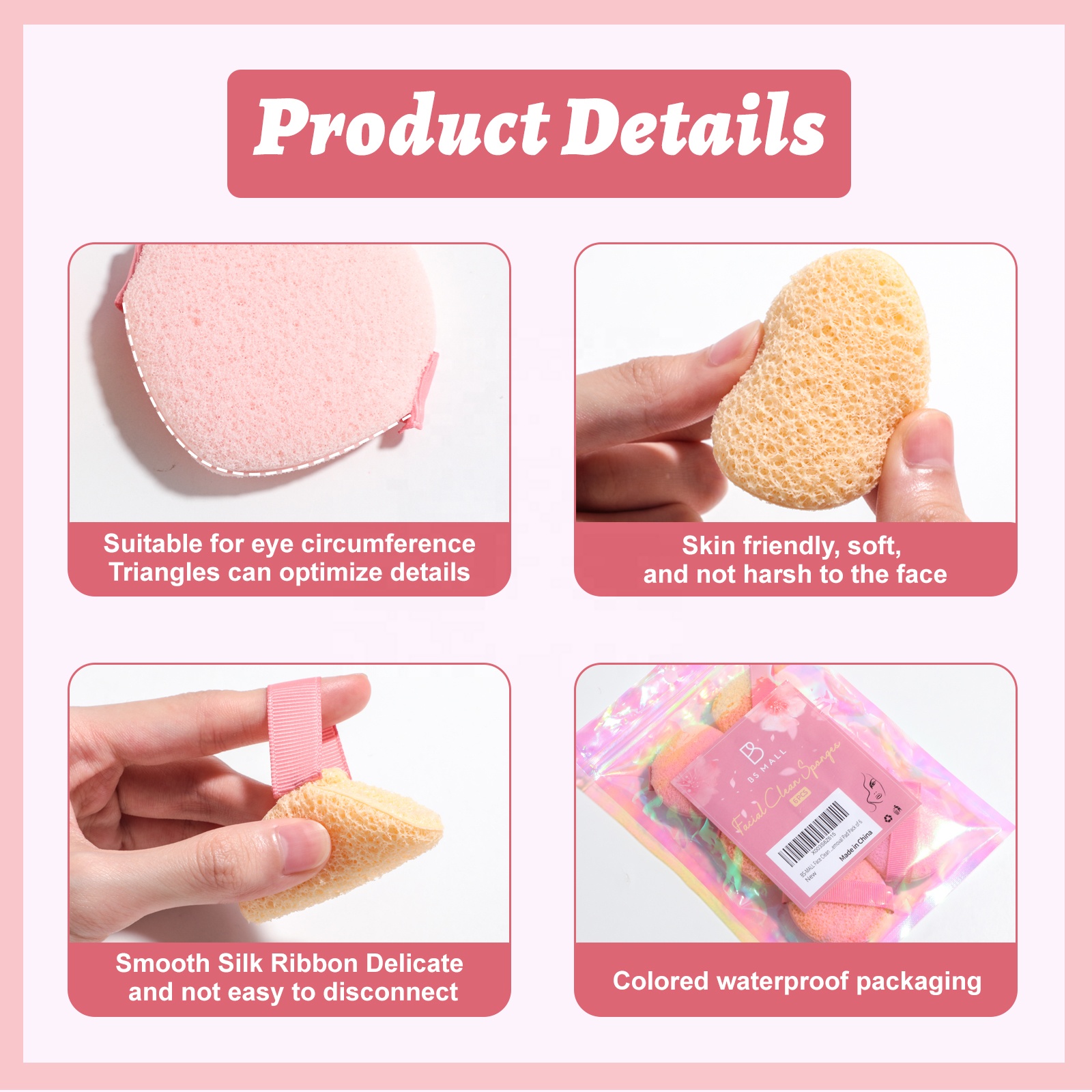 BS-MALL Facial Cleansing Sponges Skin-friendly Reusable Soft Reusable Makeup Removal Pad Facial Cleansing Exfoliating Sp