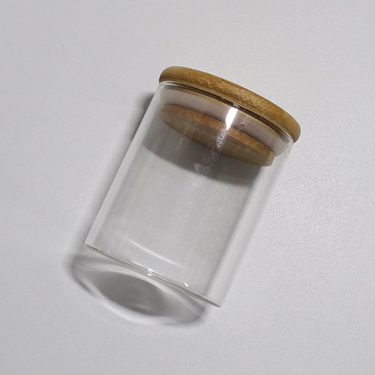Heat resistant clear round glassware airtight sealed  size kitchen food large 1000ml containers wood lid glass jar stora