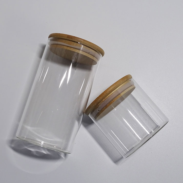 Heat resistant clear round glassware airtight sealed  size kitchen food large 1000ml containers wood lid glass jar stora