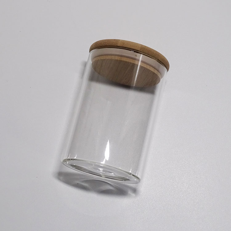 Heat resistant clear round glassware airtight sealed  size kitchen food large 1000ml containers wood lid glass jar stora