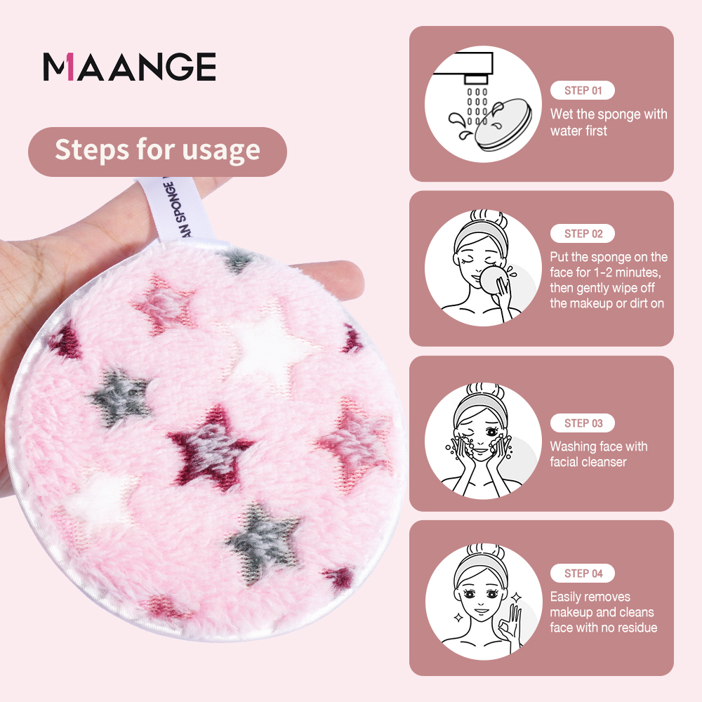 MAANGE New Mix Colors 4Pcs Face Skin Cleansing Nylon Fabric Sponge Reusable Cosmetic Puff Makeup Remover Pad