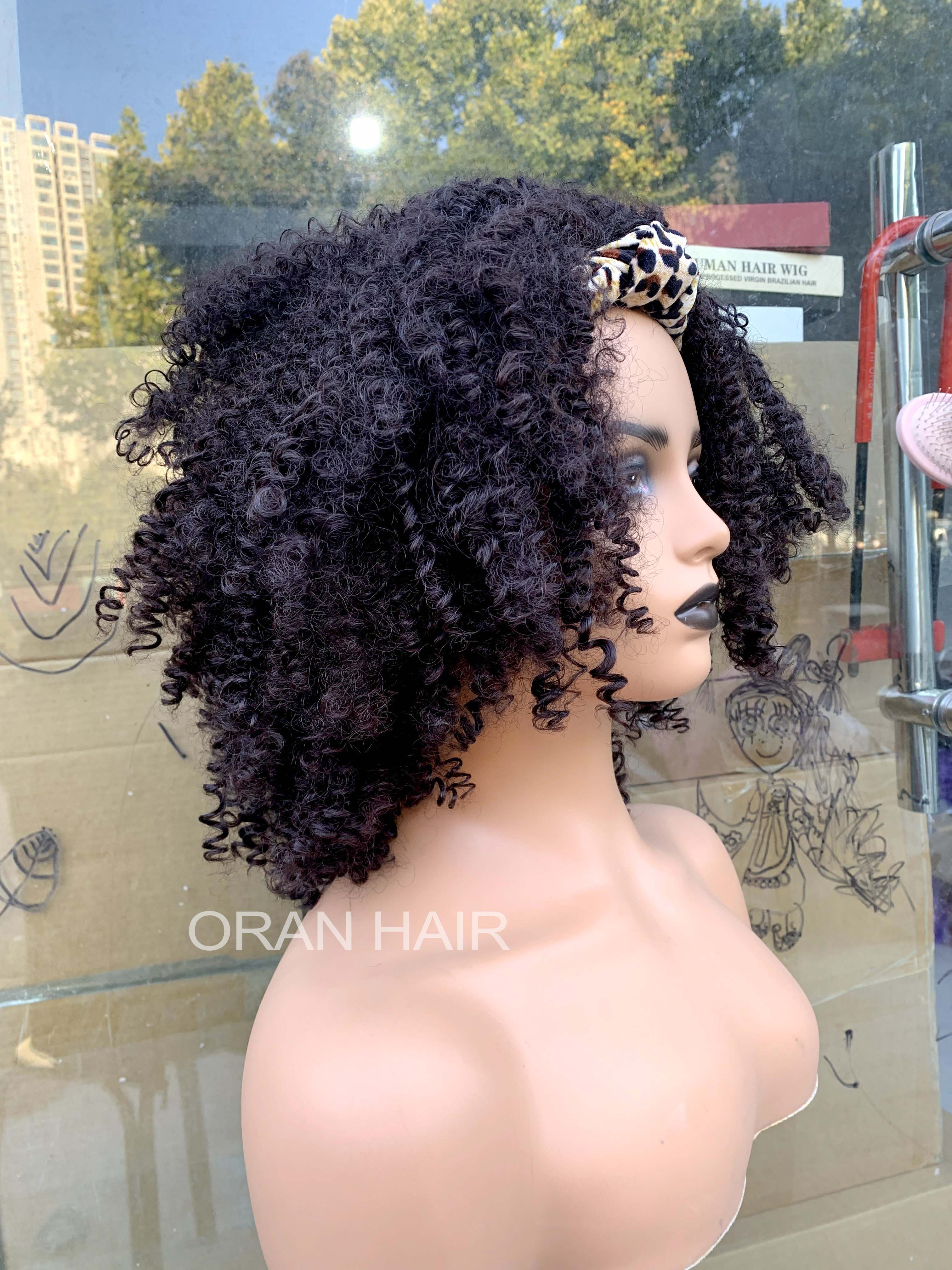Curly Afro Heat Resistant Natural Short Wavy Attached Adjustable Headband Bobo Cheap Fiber Synthetic Woman Hair Wigs