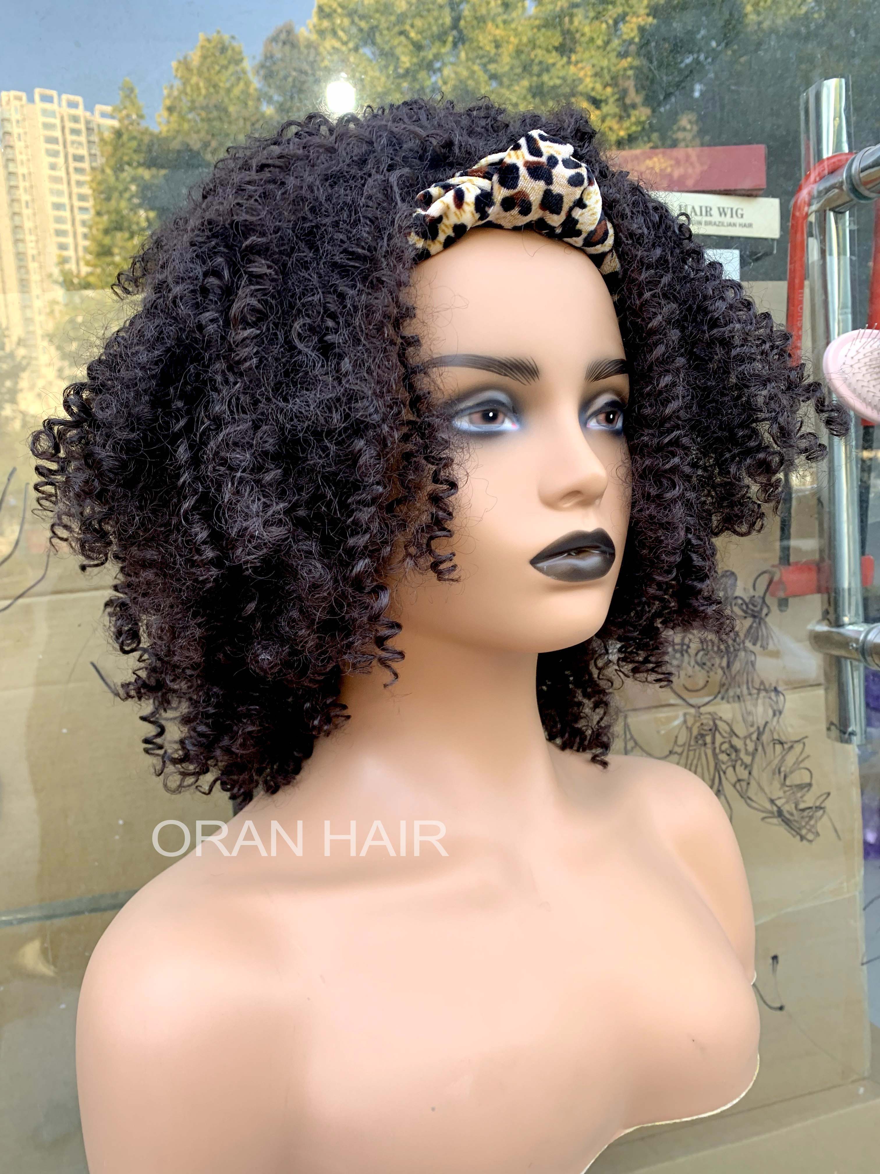 Curly Afro Heat Resistant Natural Short Wavy Attached Adjustable Headband Bobo Cheap Fiber Synthetic Woman Hair Wigs
