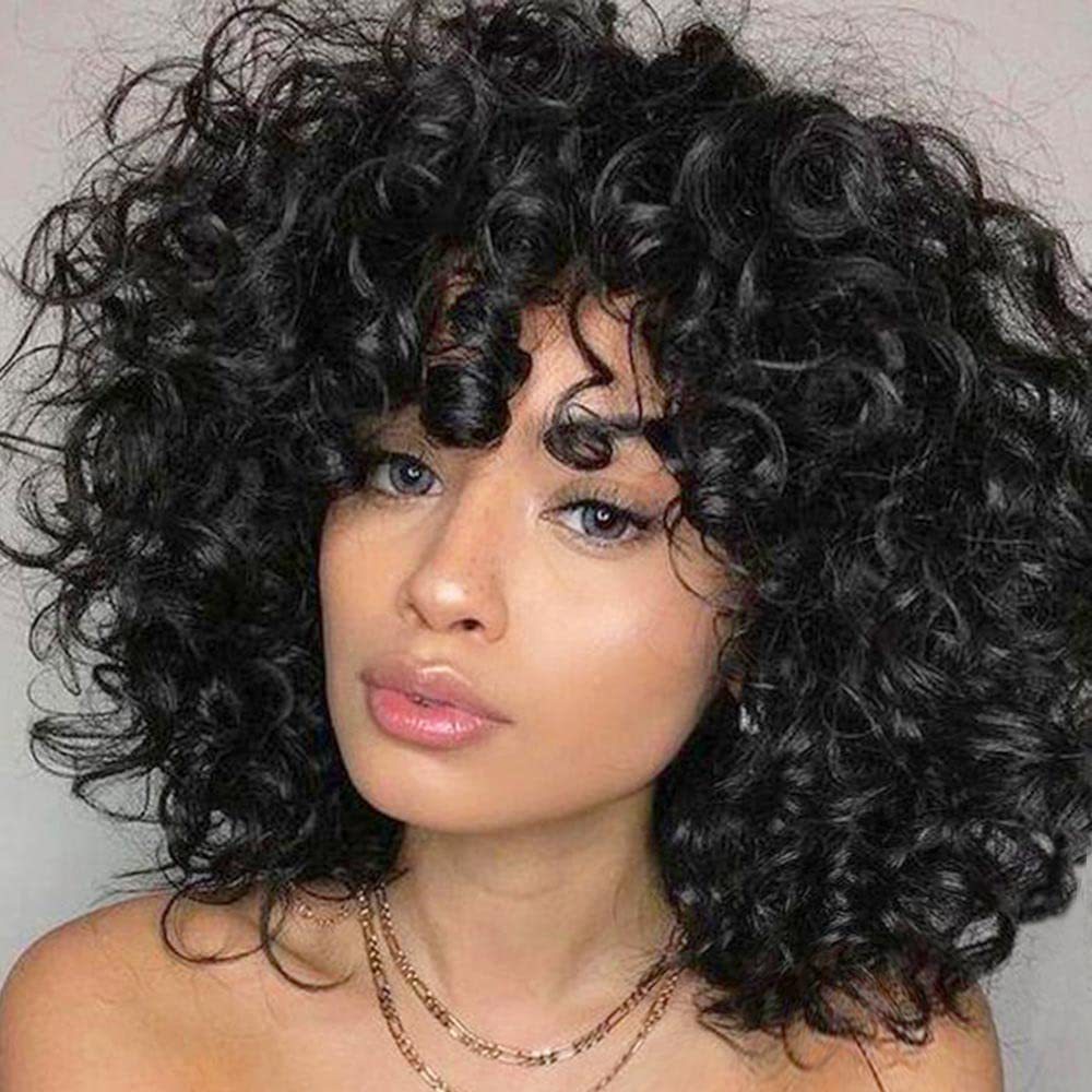 Women Natural African Wig Small Roll High Temperature Silk Headgear Fluffy Short Curly Hair Wigs  HD Full Lace 