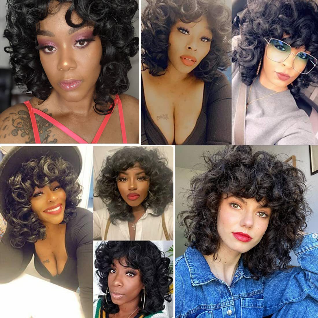 Women Natural African Wig Small Roll High Temperature Silk Headgear Fluffy Short Curly Hair Wigs  HD Full Lace 