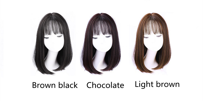 Wig women's medium and long air bangs whole top full head cover short straight hair wig