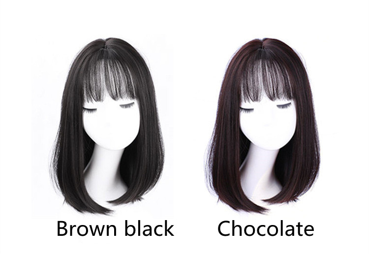Wig women's medium and long air bangs whole top full head cover short straight hair wig