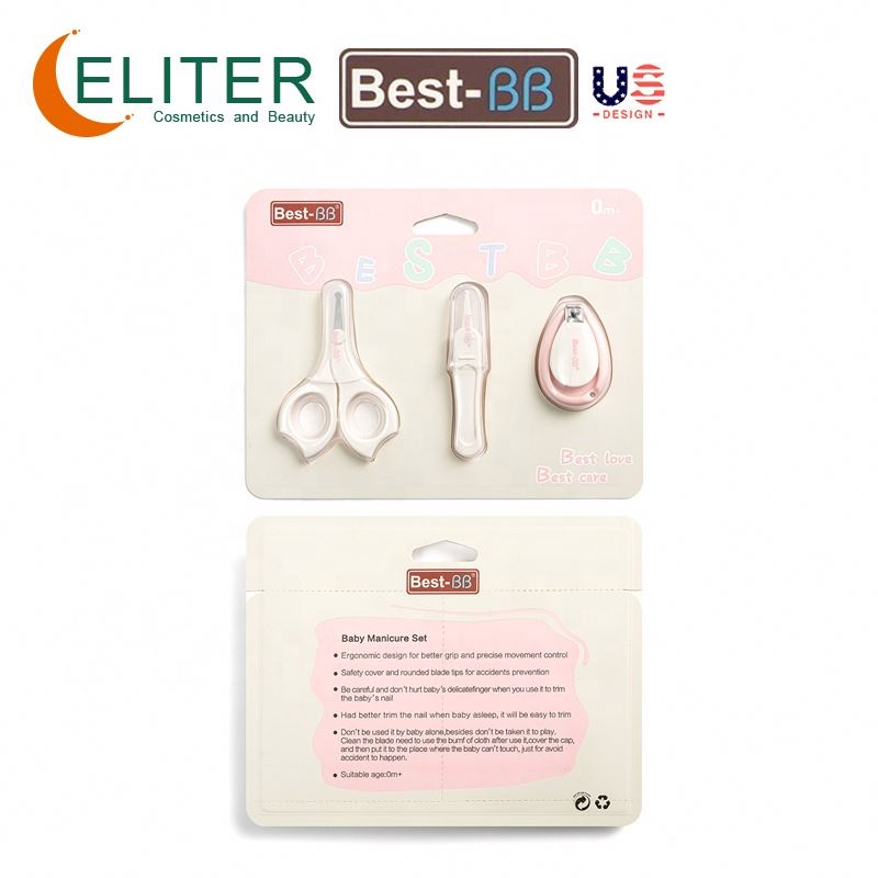Eliter Hot Sell In Stock 3-in-1 Pink Blue Green Card Chicco Baby Nail Clipper Set Cutter And Nail Trimmer For Baby