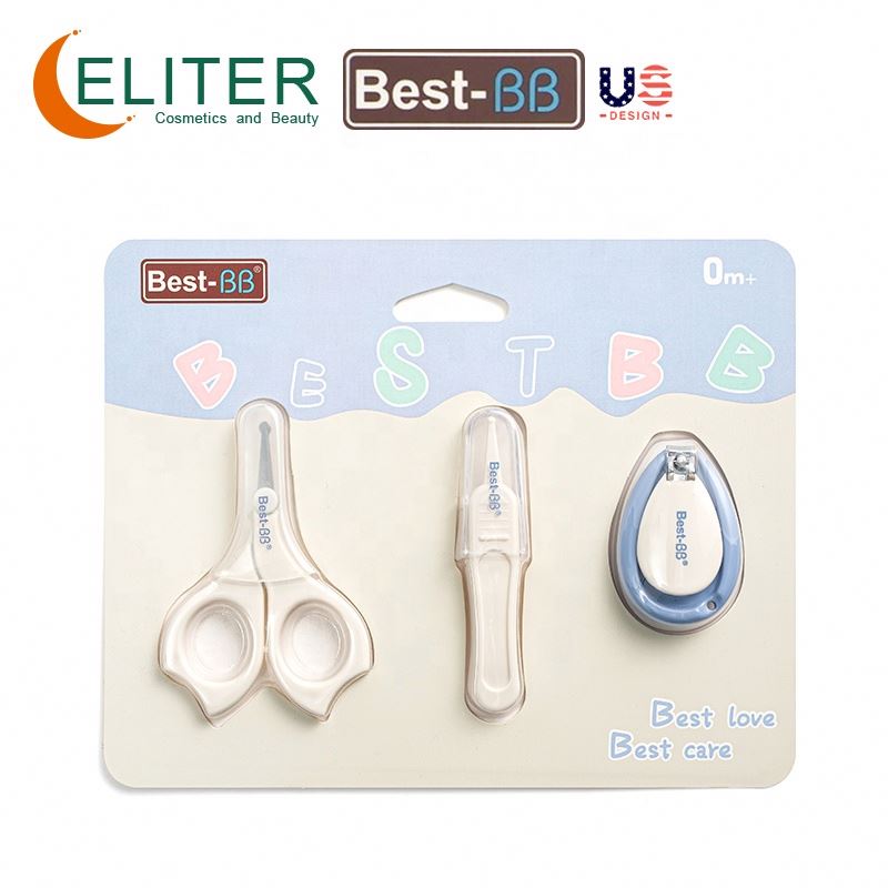 Eliter Hot Sell In Stock 3-in-1 Pink Blue Green Card Chicco Baby Nail Clipper Set Cutter And Nail Trimmer For Baby