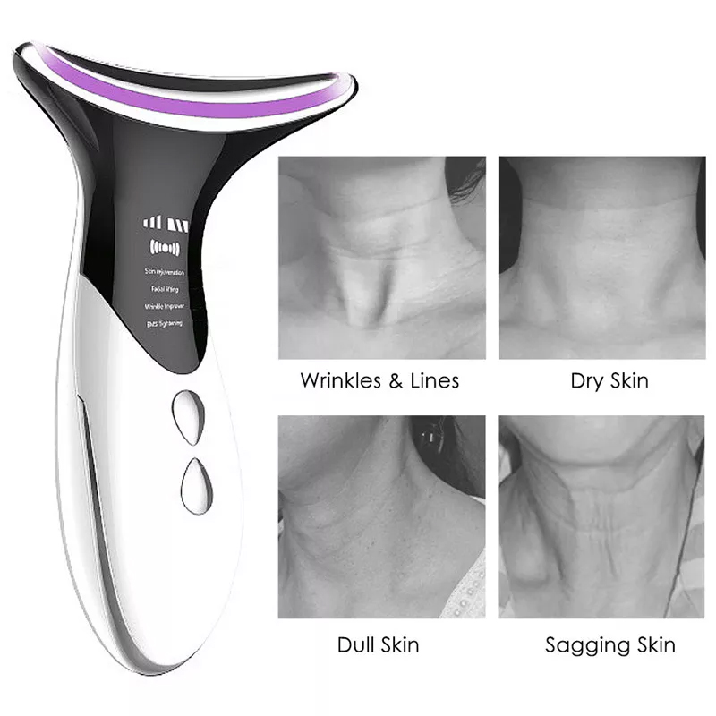 Electric LED Photon Heating Therapy Face Neck Lifitng Tighten Double Chin Removal Massager Facial Sagging Face Beauty Ca