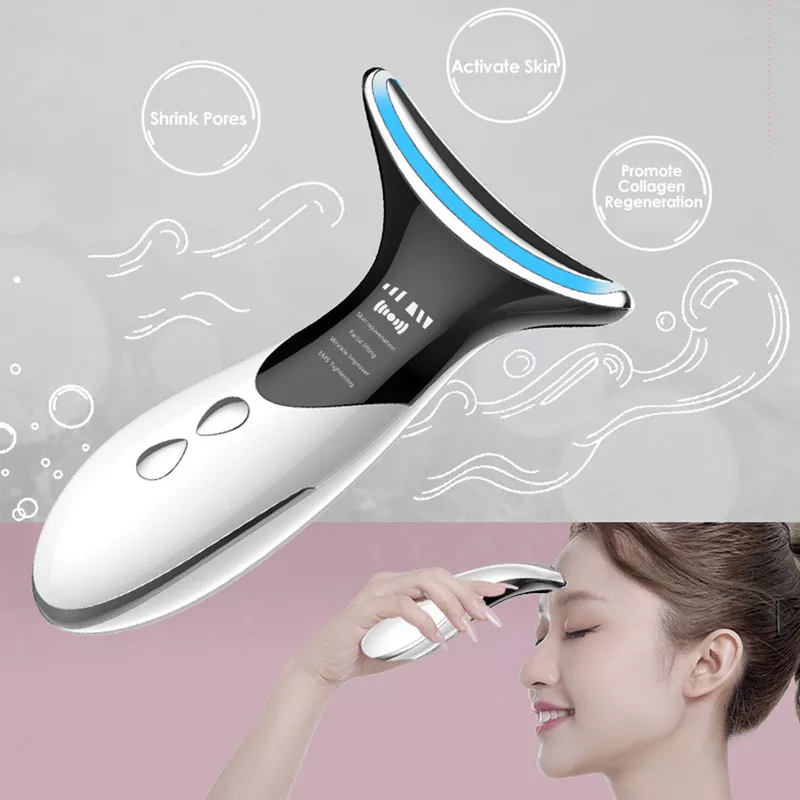 Electric LED Photon Heating Therapy Face Neck Lifitng Tighten Double Chin Removal Massager Facial Sagging Face Beauty Ca