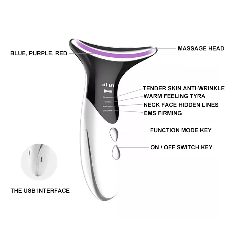 Electric LED Photon Heating Therapy Face Neck Lifitng Tighten Double Chin Removal Massager Facial Sagging Face Beauty Ca