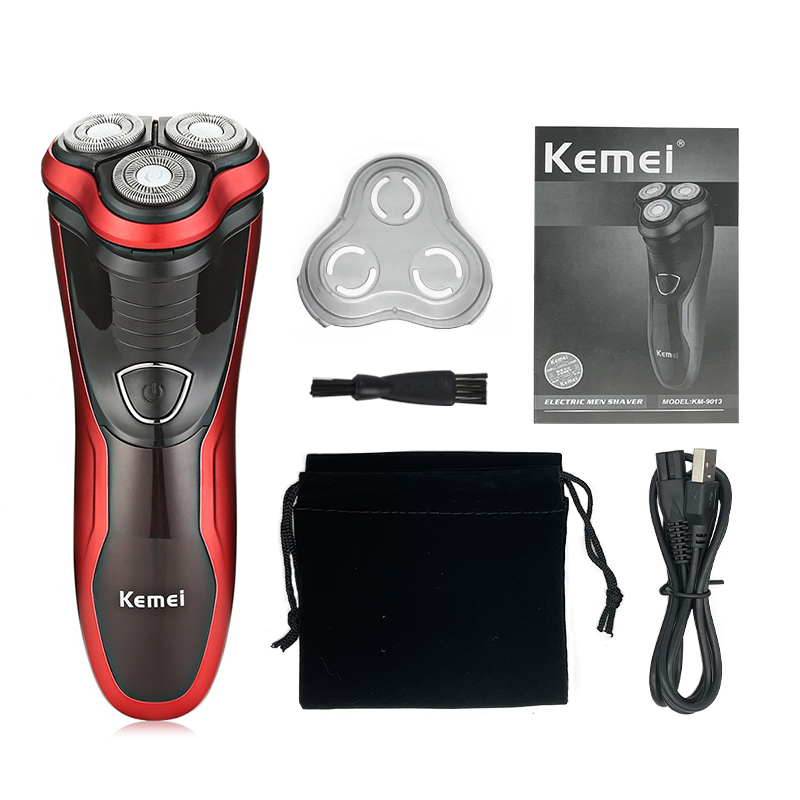 Kemei-9013 Electric Wasbare Shaver Rechargeable Rotary Men Razor Shaver with 3D Shaving Heads Hair Removal Scheren Machi
