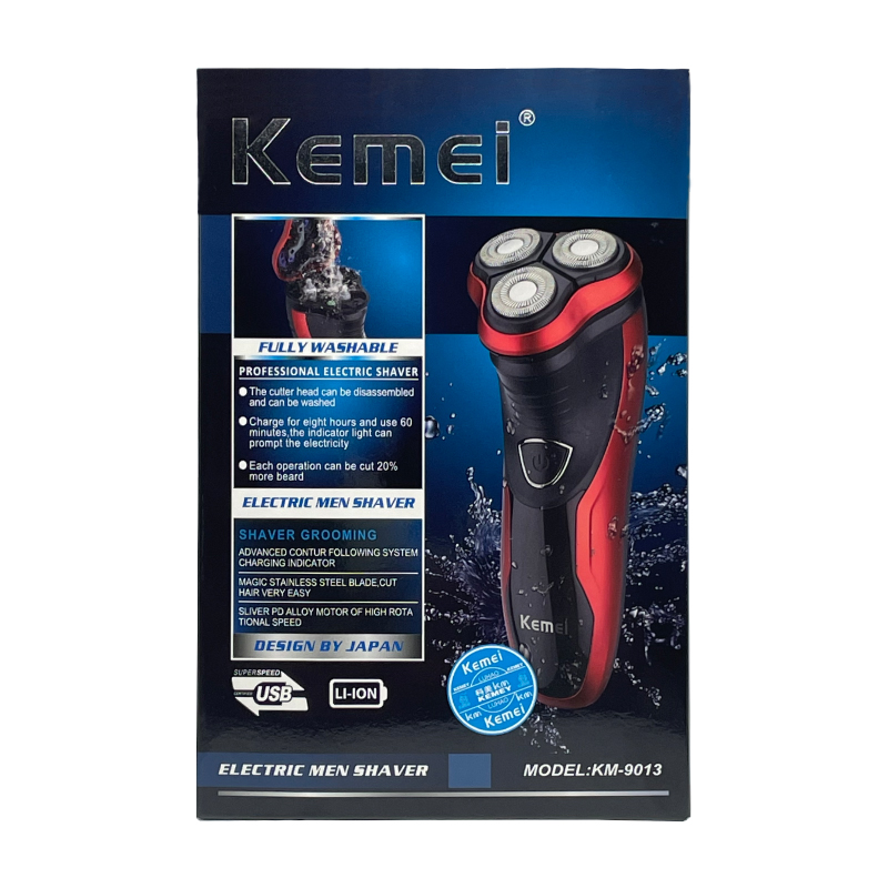 Kemei-9013 Electric Wasbare Shaver Rechargeable Rotary Men Razor Shaver with 3D Shaving Heads Hair Removal Scheren Machi