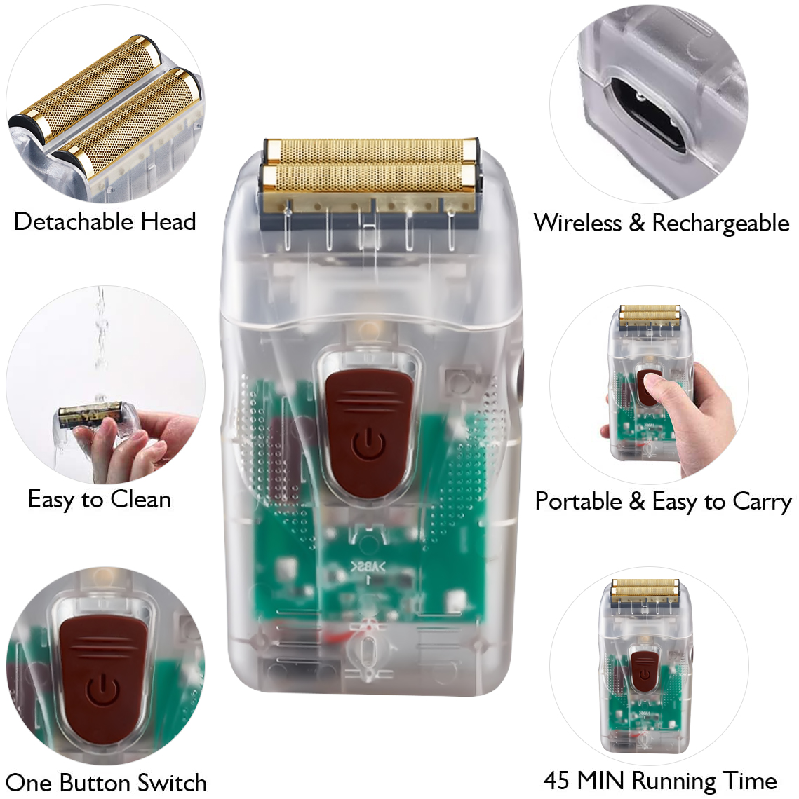 Electric Shaver Beard Transparent USB Electric Hair Clippers For Oil Head Shaving Machine