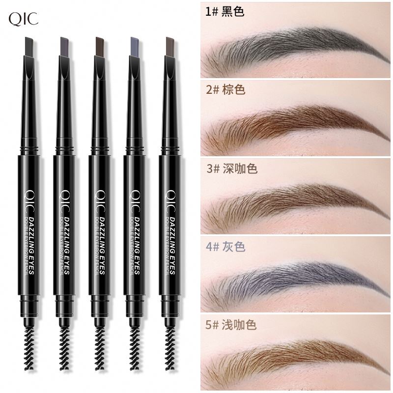Dropshipping 5 Colors Dazzling Double-Headed Eyebrow Pencil With Brush Waterproof Sweat Proof Natural Long Lasting Spin