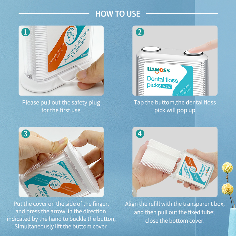 2022  eco degradable material adult dental floss pick with automatic replacement box