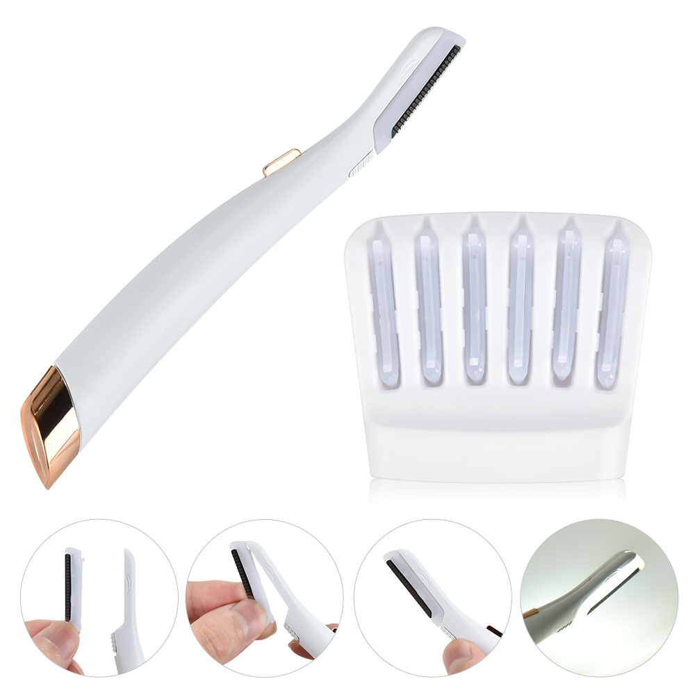 Epsilon Led Luminous Mini Lady Electric Blade Hair Remover Eyebrow Depilator Eye Brow Trimmer Shaver Set With 6 Shaving 