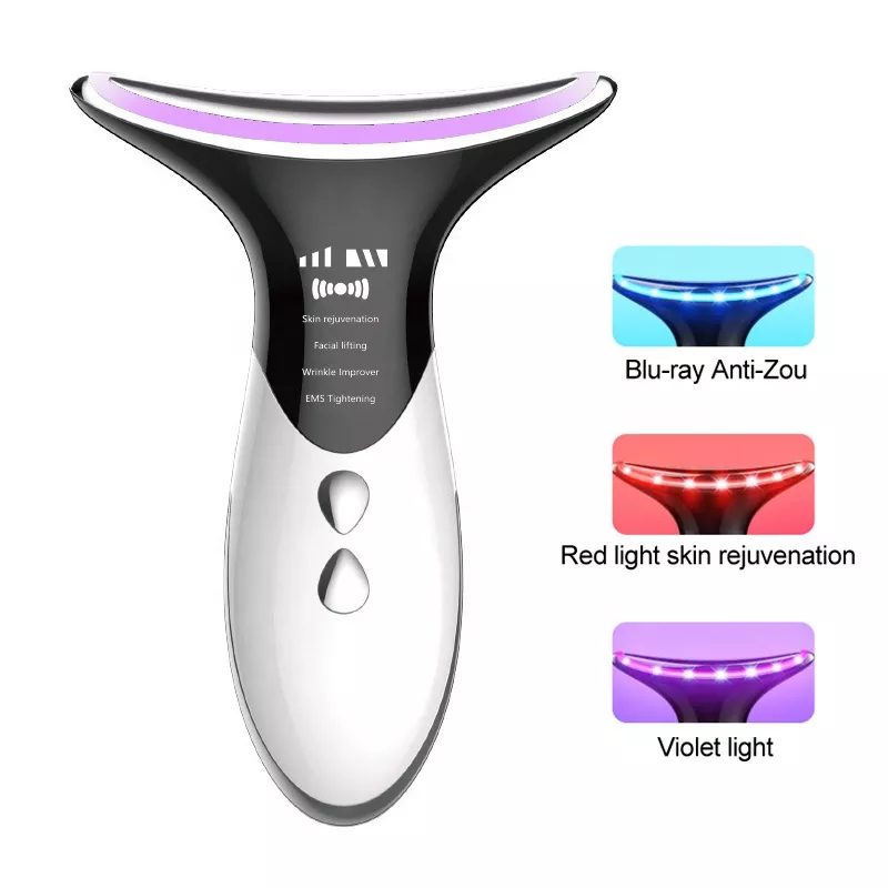 Multi-Functional EMS Vibration Beauty Device Anti Wrinkle 3 Colors LED Photon Therapy Neck Face Lifting Massager