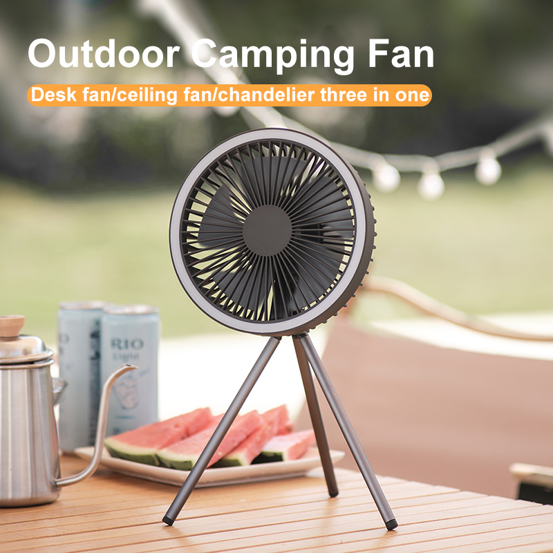 2023 New Arrivals Portable Detachable Tripod Fan Outdoor 10000Mah Rechargeable USB LED Tent Light Ceiling Fan For Campin