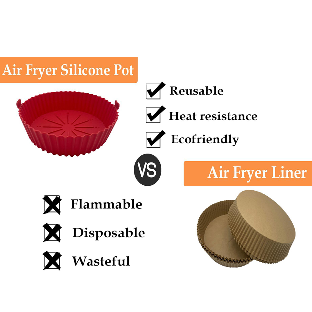 Colorful reusable 6.7in air fryer silicone pot for oven microwave baking pan air fryer liners