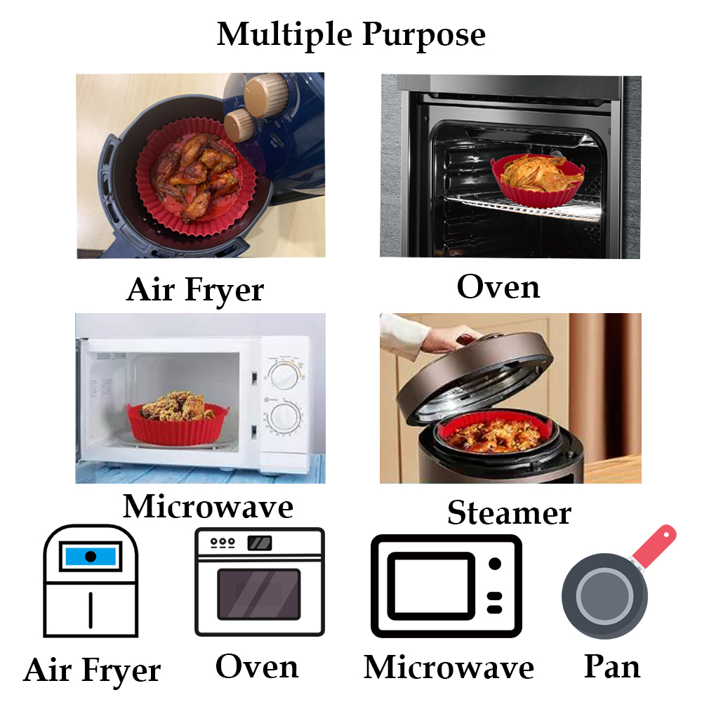Colorful reusable 6.7in air fryer silicone pot for oven microwave baking pan air fryer liners