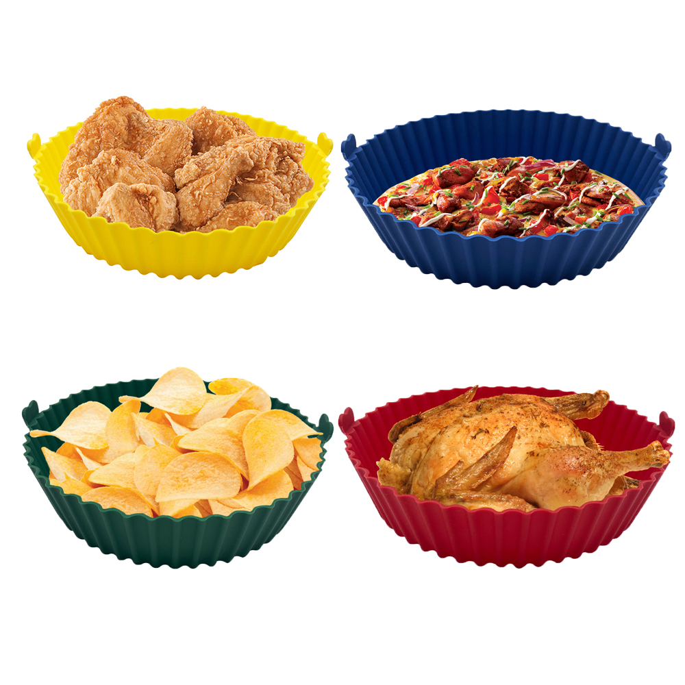 Colorful reusable 6.7in air fryer silicone pot for oven microwave baking pan air fryer liners