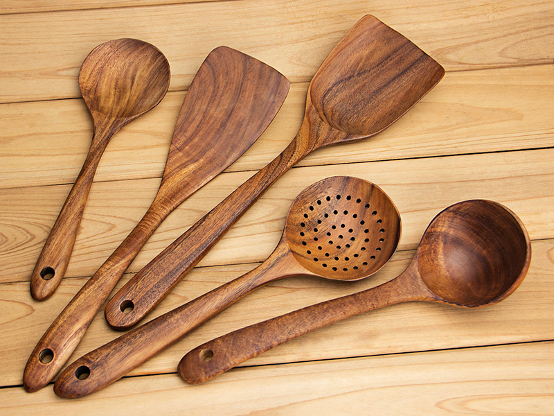 Kitchen Accessories Kitchen Tools Cooking Utensils Reusable Food Grade Cookware Wood Utensil Set for Home