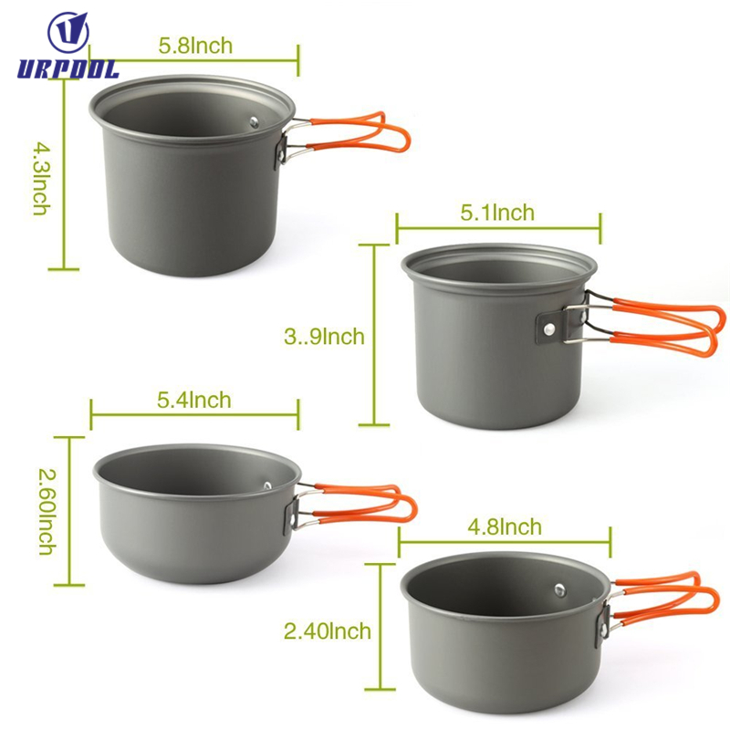 Hiking camping cookware set aluminum backpacking cook set  professional cookware mess kit