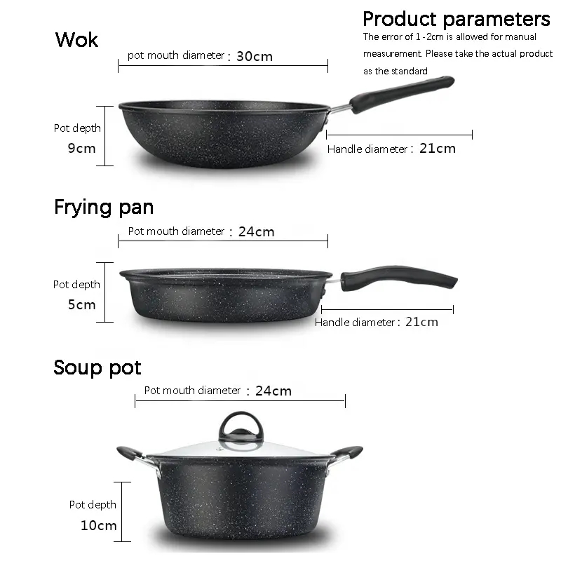 3 Pieces Cookware Pans and Pot, Nonstick Pots and Pans Set, Non Stick Stone Cookware Kitchen Cooking Set
