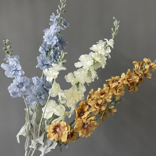 DKB  Artificial Silk Fabric Delphinium 2 Flower Heads White Blue Yellow Purple Yellow Silk Flower Indoor Outdoo